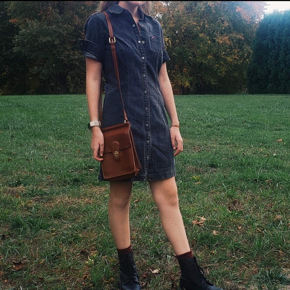 Vintage Tommy Hilfiger Jeans Stretch Denim Button Down Dress Mini Shirt 6